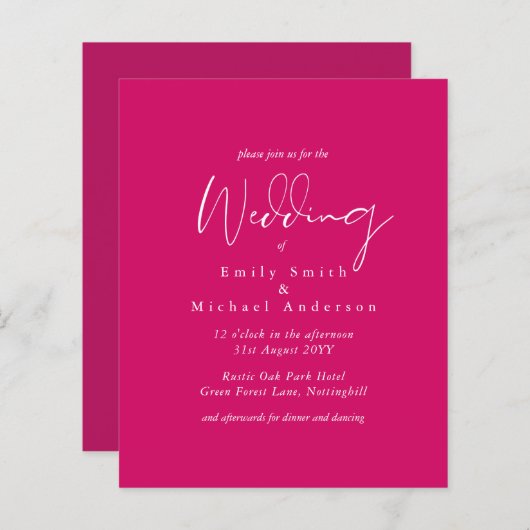 BUDGET Trending Color Pink Wedding Invite (Voorkant / Achterkant)