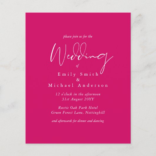 BUDGET Trending Color Pink Wedding Invite (Voorkant)
