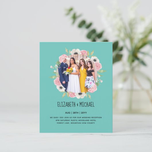 Budget trending foto bruiloftsreceptie uitnodiging (Staand voorkant)