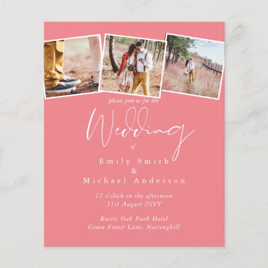 BUDGET Trendkleur Roze Trouw Uitnodiging (Voorkant)