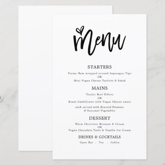 Budget Trendy Artsy Script Text Only Weddenmenu (Voorkant / Achterkant)
