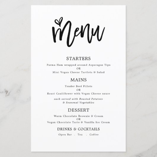 Budget Trendy Artsy Script Text Only Weddenmenu (Voorkant)