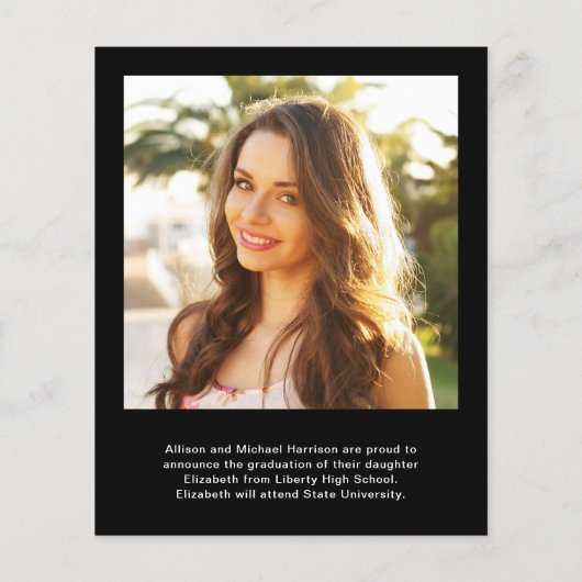 Budget Trendy Foto Black Afstuderen Aankondiging (Achterkant)