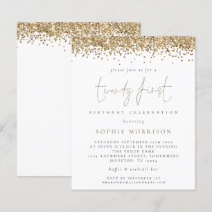 Budget Trendy Gold Glitter 21st Birthday Invite