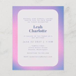 Budget Trendy Gradient Paars Bat Mitzvah Invite