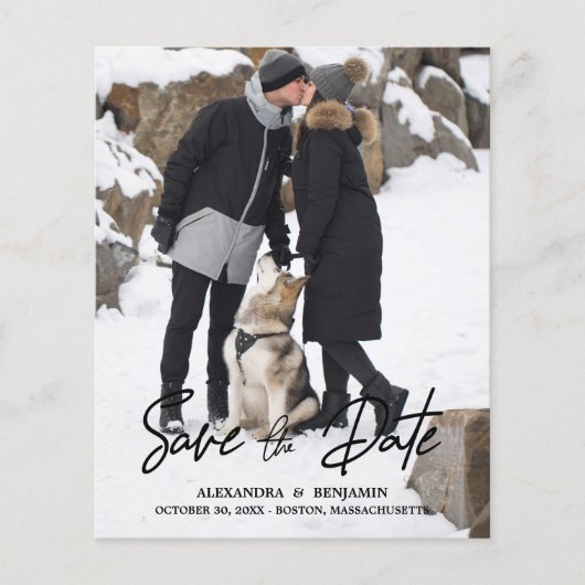 Budget Trendy Modern Typography Photo Verloving (Voorkant)