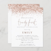 Budget Trendy Roos Glitter 21st Party Invitation