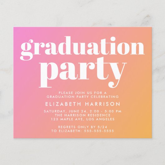 Budget Trendy Roze Graduation Party Uitnodiging (Voorkant)