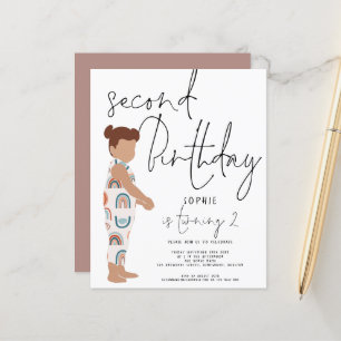Budget Trendy Script Girl 2e verjaardag Uitnodigin