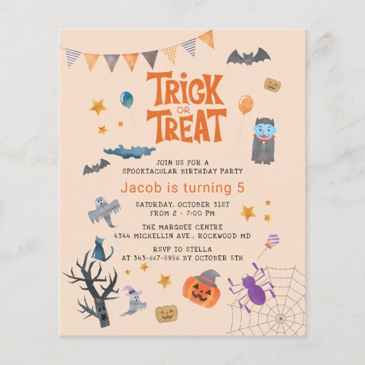 Budget Trick or treat Halloween Birthday Party Flyer (Voorkant)