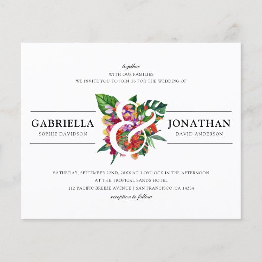 Budget Tropical Bouquet Modern Typography Wedding (Voorkant)