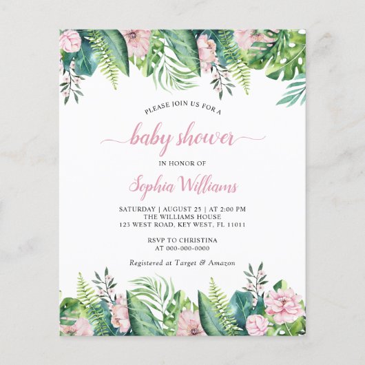 Budget Tropical Flowers Baby shower Invitation (Voorkant)