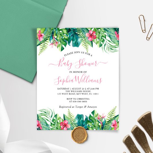 Budget Tropical Flowers Baby shower Invitation
