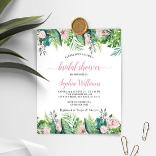 Budget Tropical Flowers Bridal Shower Uitnodiging