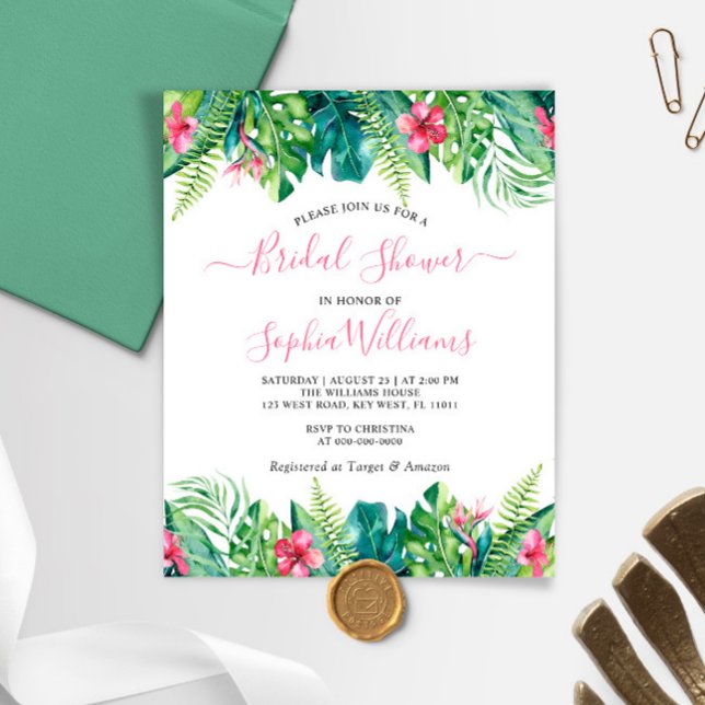 Budget Tropical Flowers Bridal Shower Uitnodiging (Creator heeft geüpload)