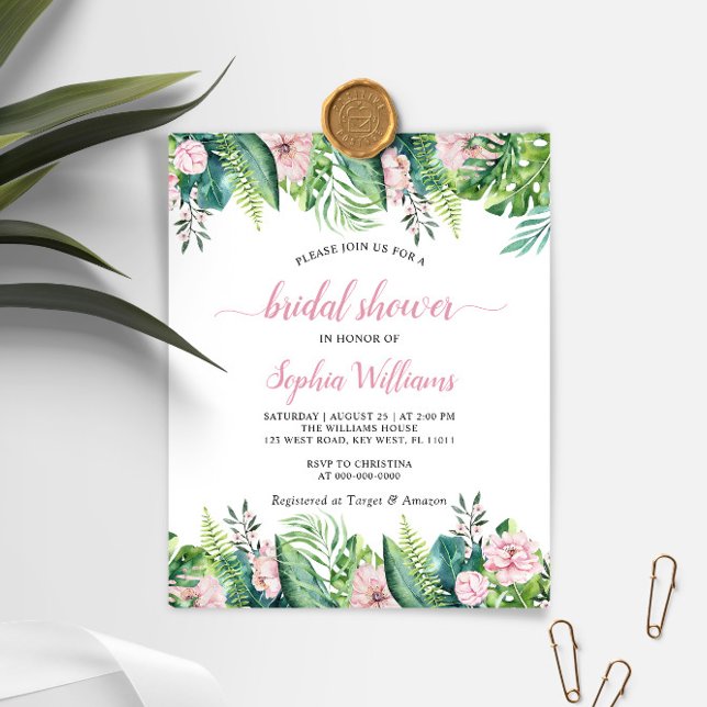 Budget Tropical Flowers Bridal Shower Uitnodiging (Creator heeft geüpload)