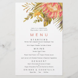 Budget Tropical Foliage Coral Wedding Menu