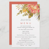 Budget Tropical Foliage Coral Wedding Menu (Voorkant / Achterkant)