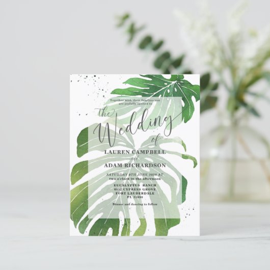 Budget Tropical Foliage Green Wedding Invitation (Staand voorkant)
