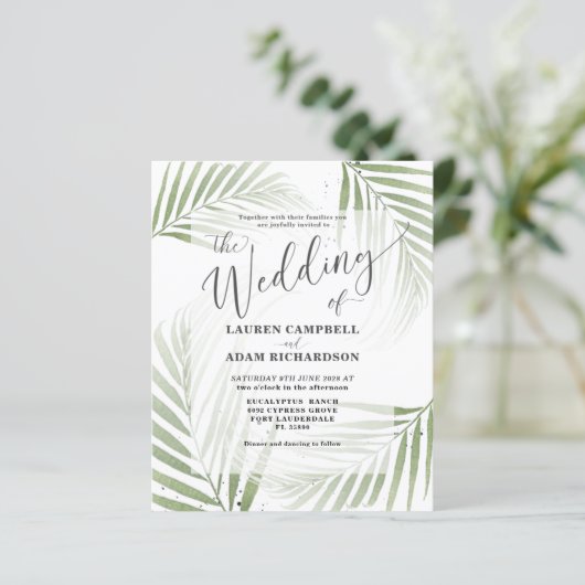 Budget Tropical Foliage Green Wedding Invitation (Staand voorkant)