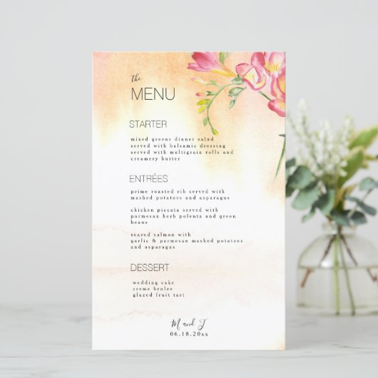 Budget Tropical Freesia Roze Sinaasappel Menu (Staand voorkant)