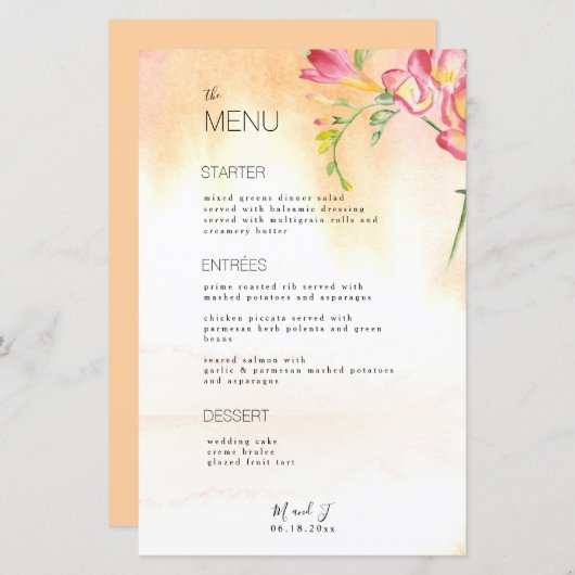 Budget Tropical Freesia Roze Sinaasappel Menu (Voorkant / Achterkant)