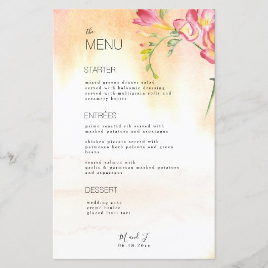 Budget Tropical Freesia Roze Sinaasappel Menu (Voorkant)