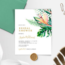 Budget Tropical Greenery Bridal Shower Uitnodiging