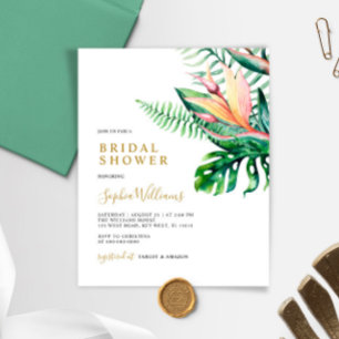 Budget Tropical Greenery Bridal Shower Uitnodiging