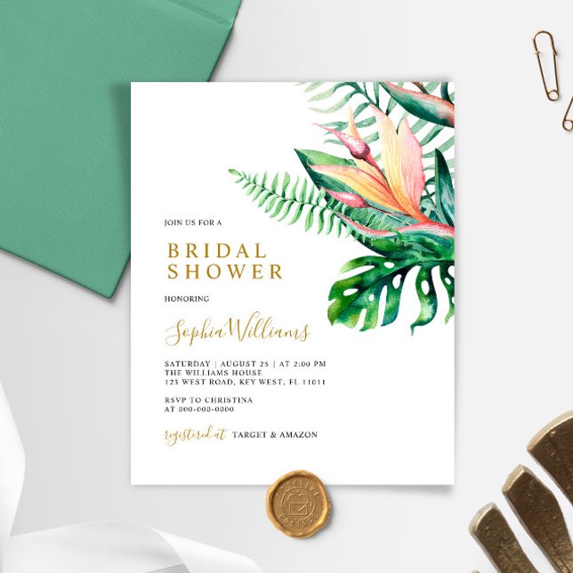 Budget Tropical Greenery Bridal Shower Uitnodiging (Creator heeft geüpload)