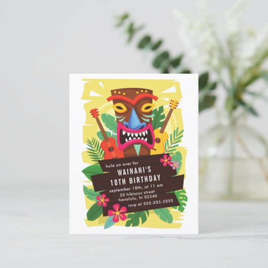 Budget Tropical Hawaii Ukulele Tiki Luau Birthday (Staand voorkant)