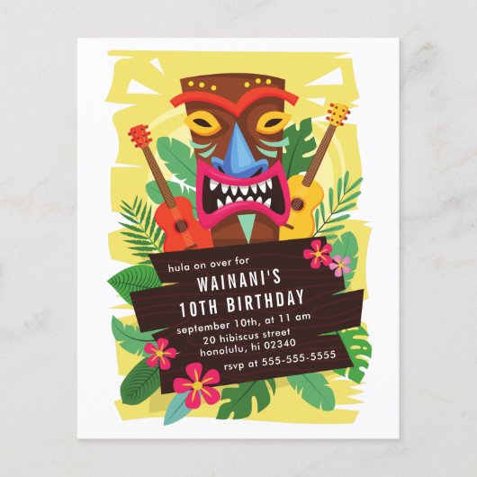 Budget Tropical Hawaii Ukulele Tiki Luau Birthday (Voorkant)