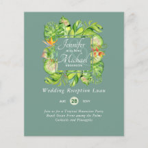 Budget Tropical Leaves Luau Wedding Reception Invi