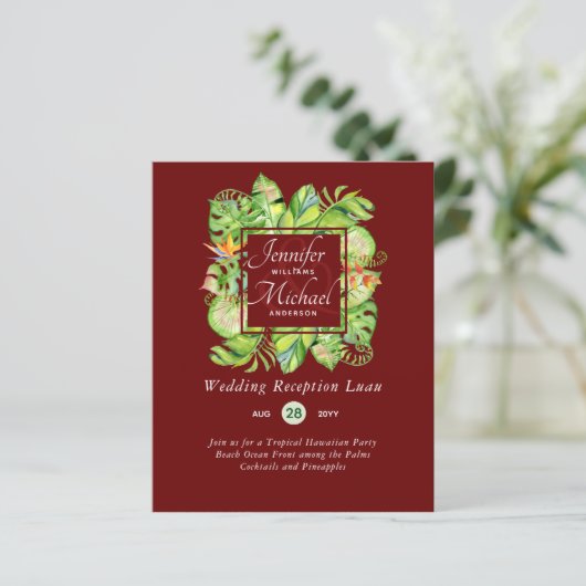 Budget Tropical Leaves Luau Wedding Reception Invi (Staand voorkant)