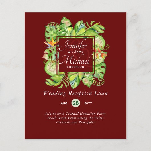 Budget Tropical Leaves Luau Wedding Reception Invi (Voorkant)