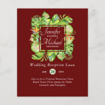 Budget Tropical Leaves Luau Wedding Reception Invi