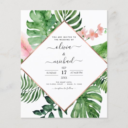 Budget Tropical Palm Geometric Wedding Uitnodiging (Voorkant)