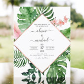 Budget Tropical Palm Geometric Wedding Uitnodiging