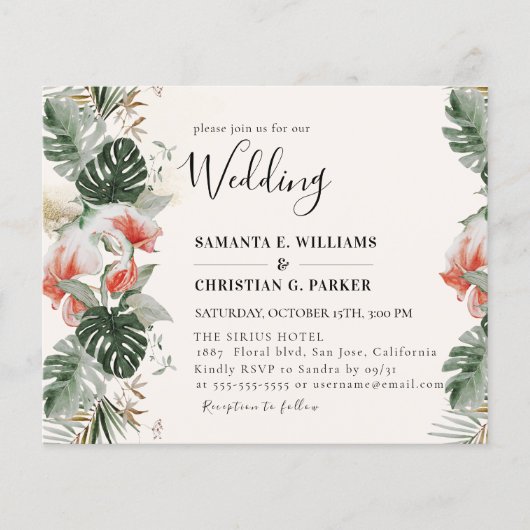 Budget Tropical Palm Greenery Wedding Flyer (Voorkant)