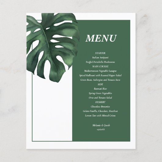 Budget Tropical Palm Leaf bruiloft Menu Flyer (Voorkant)