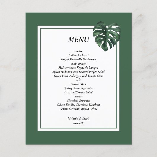 Budget Tropical Palm Leaf bruiloft Menu Flyer (Voorkant)