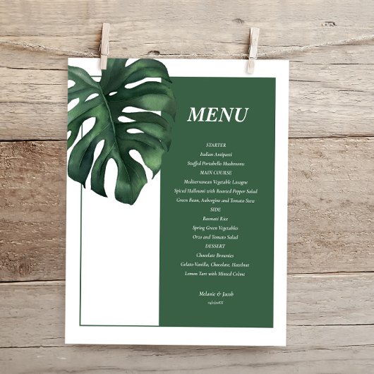Budget Tropical Palm Leaf bruiloft Menu Flyer