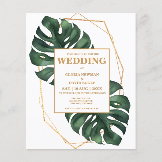 Budget Tropical Palm Leaf QR Code  Invitation (Voorkant)