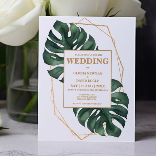 Budget Tropical Palm Leaf QR Code Invitation