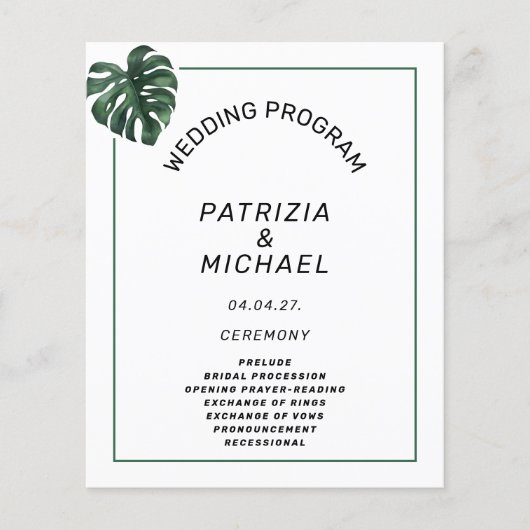 Budget Tropical Palm Leaf Wedding programma (Voorkant)