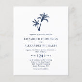 Budget Tropical Palm Navy Blue Wedding Uitnodiging Flyer (Voorkant)