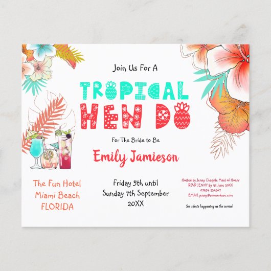 Budget Tropical Weekend Hen Do Invitation (Voorkant)
