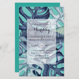BUDGET Tropisch blad blauw turquoise trouw uitnodi