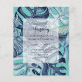 BUDGET Tropisch blad blauw turquoise trouw uitnodi (Voorkant)