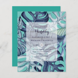 BUDGET Tropisch blad blauw turquoise trouw uitnodi
